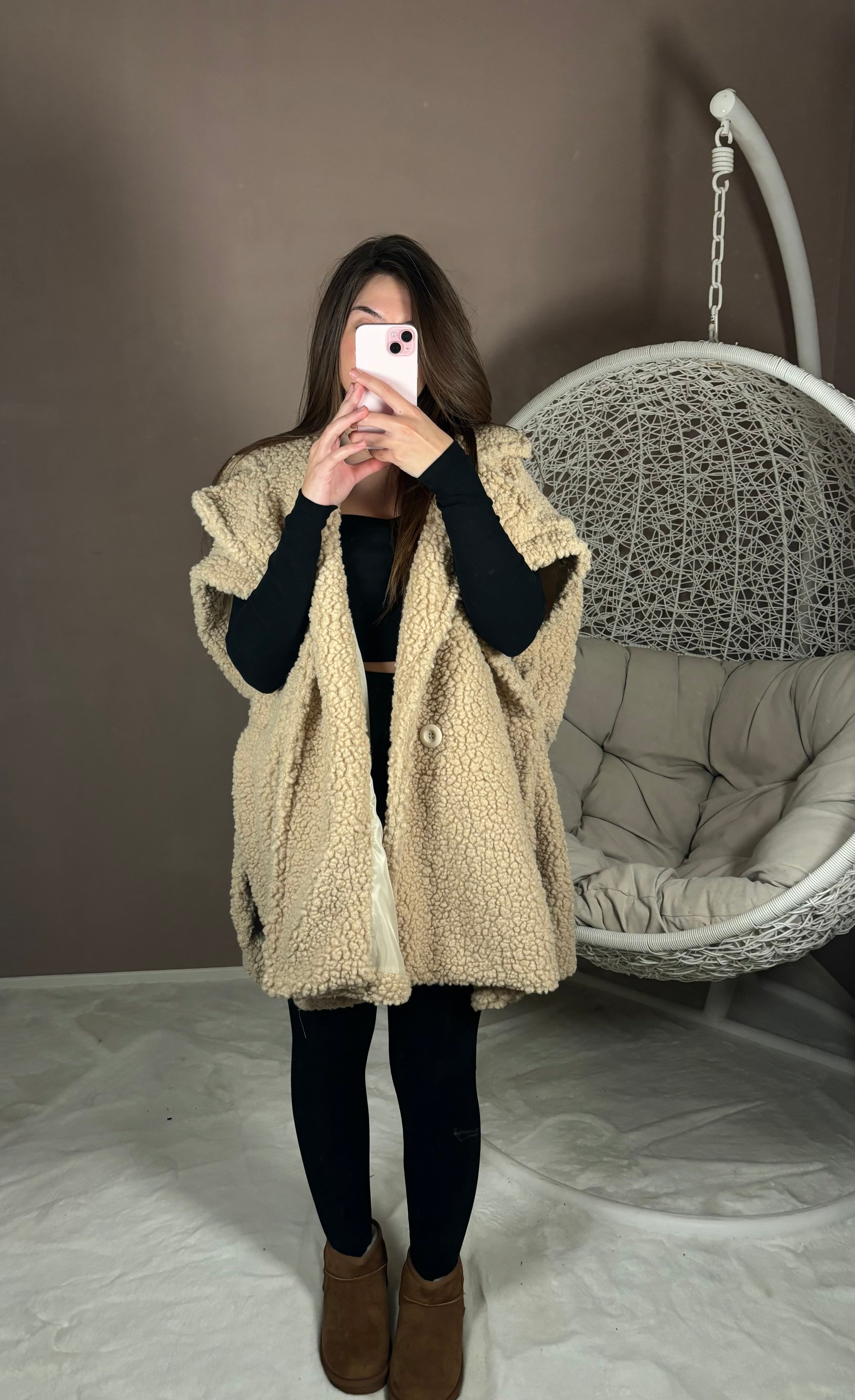 Poncho beige en moumoute