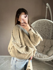 Pull beige avec bordures