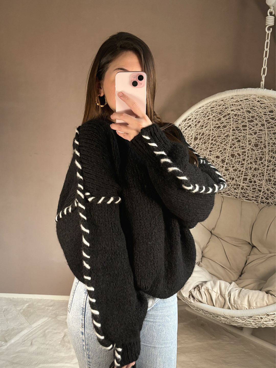 Pull noir avec bordures