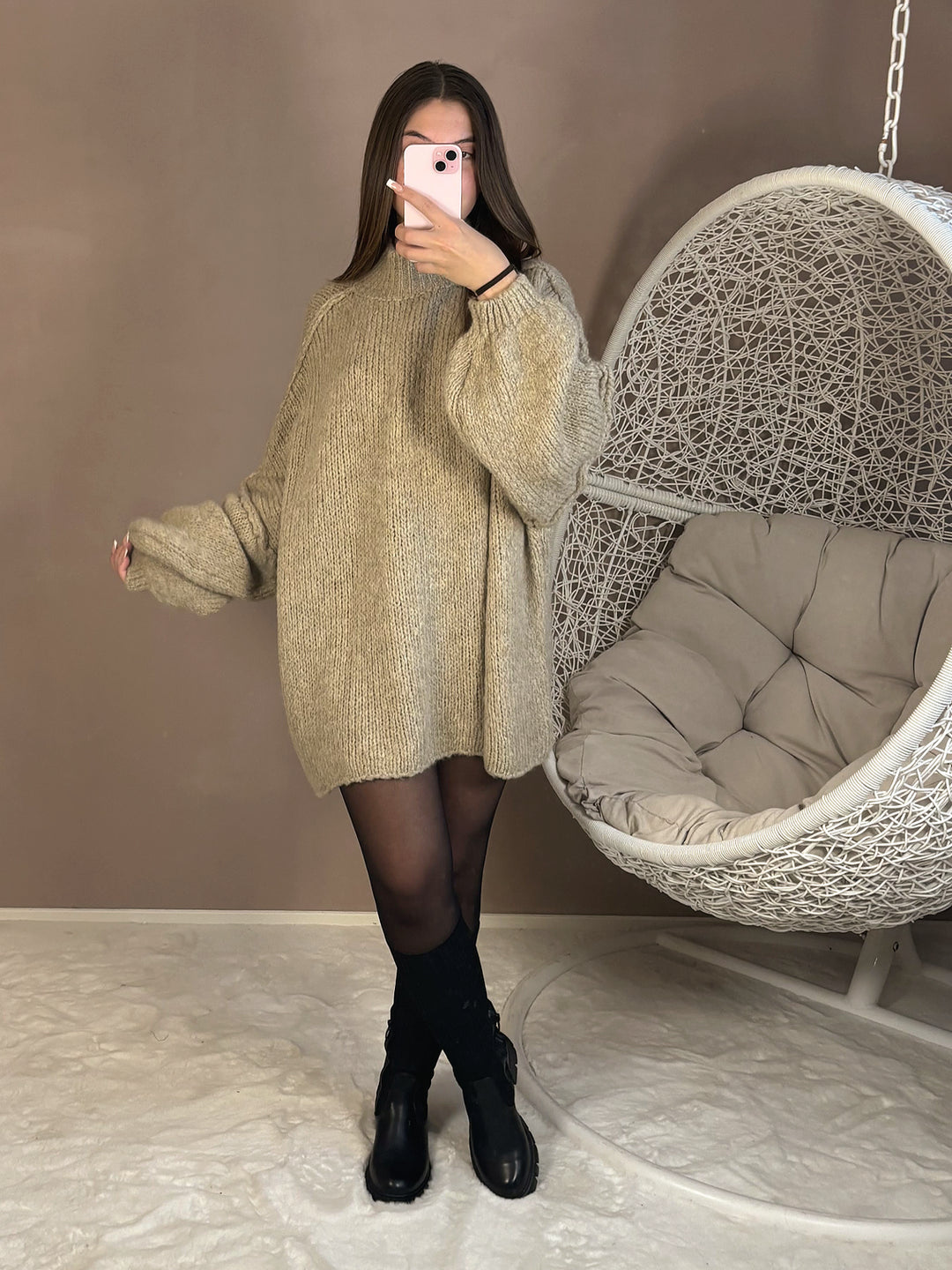 Robe/Pull oversize beige