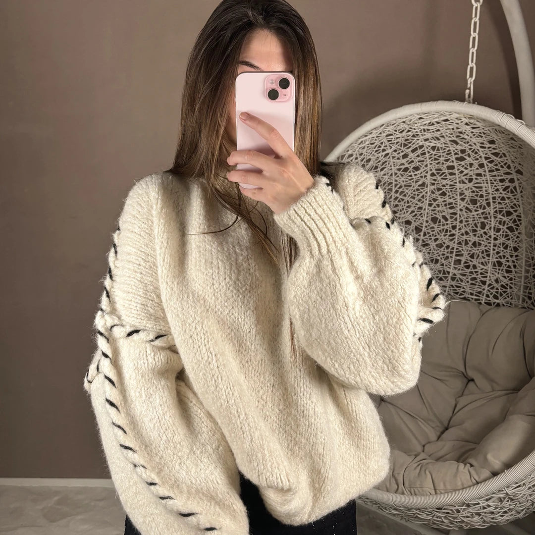 Pull blanc avec bordures