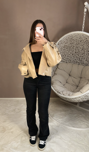 Veste bombardier fourrée beige